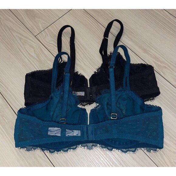 2 Auden Balconette Coverage Unlined Bras Lace Underwire Womens 34A Teal Black - Picture 4 of 7